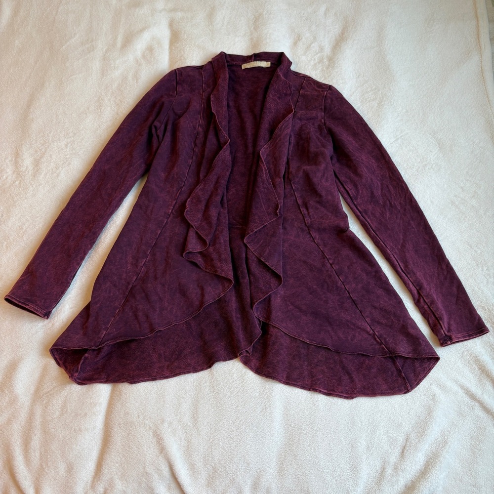 Testimony Los Angeles Mineral Wash Draped Cardigan Purple French Terry Small